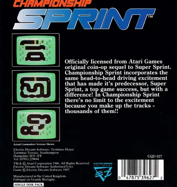 Championship Sprint (UK) (1988) box cover back